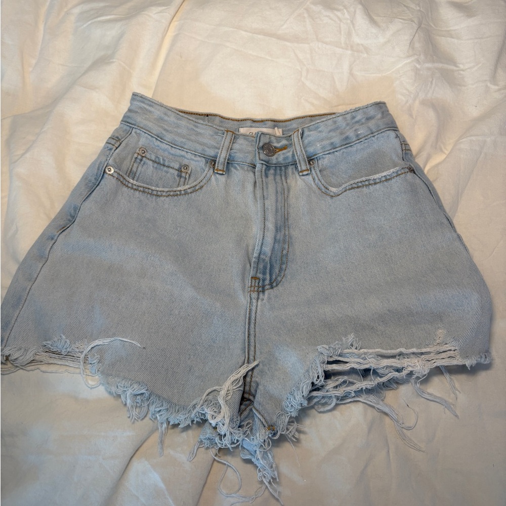 Glassons Light Blue Frayed Hem Jean Shorts